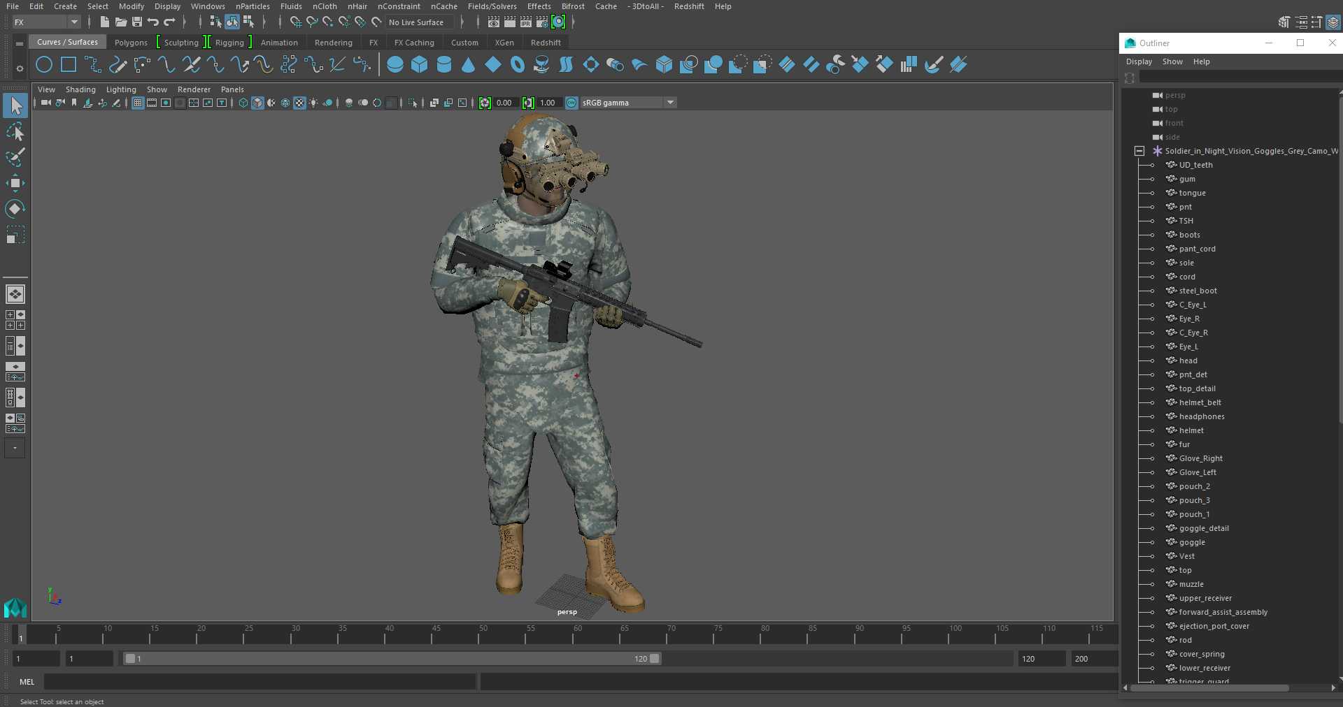 Soldier in Night Vision Goggles Grey Camo Walking 3D model
