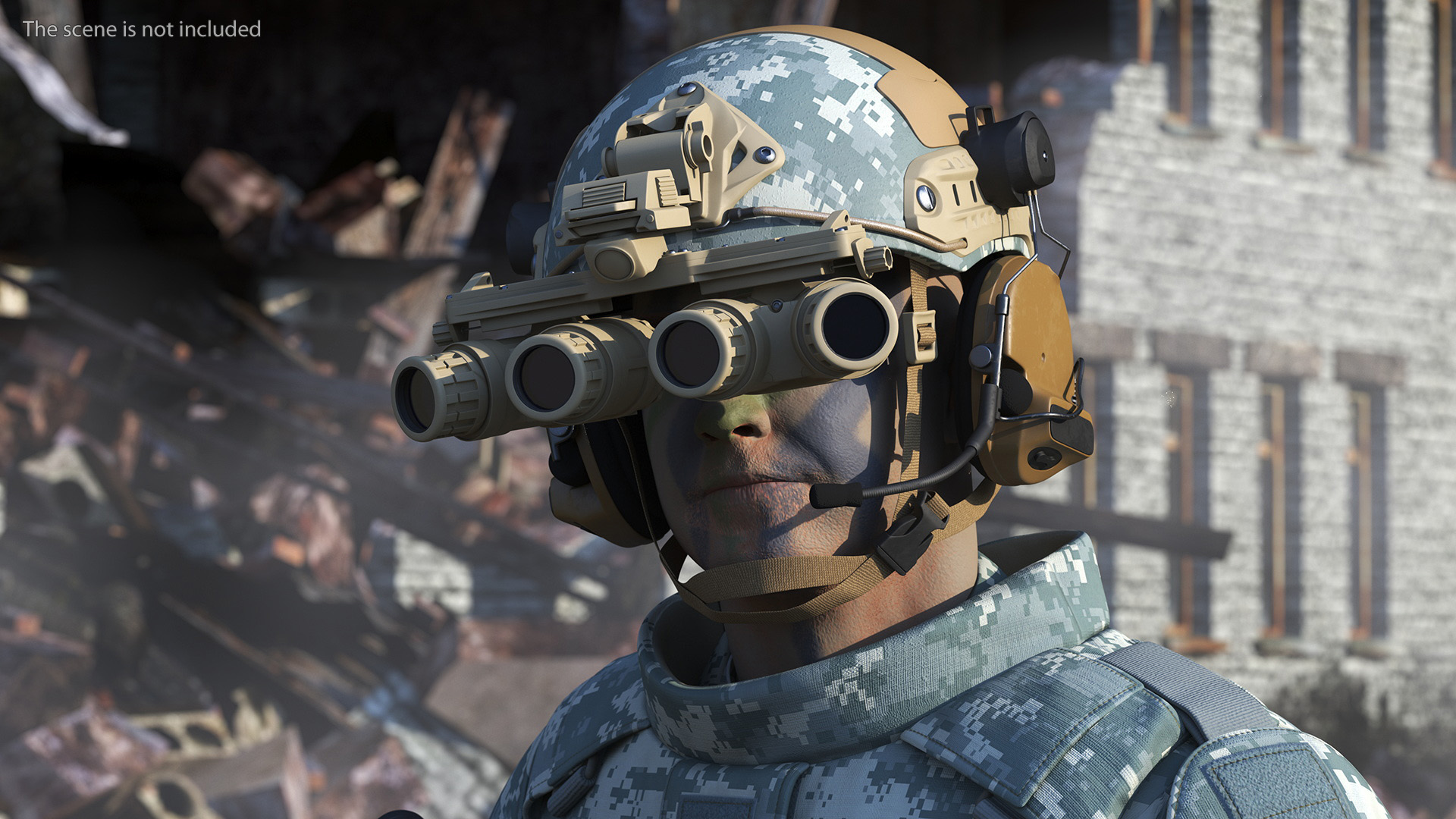 Soldier in Night Vision Goggles Grey Camo Walking 3D model
