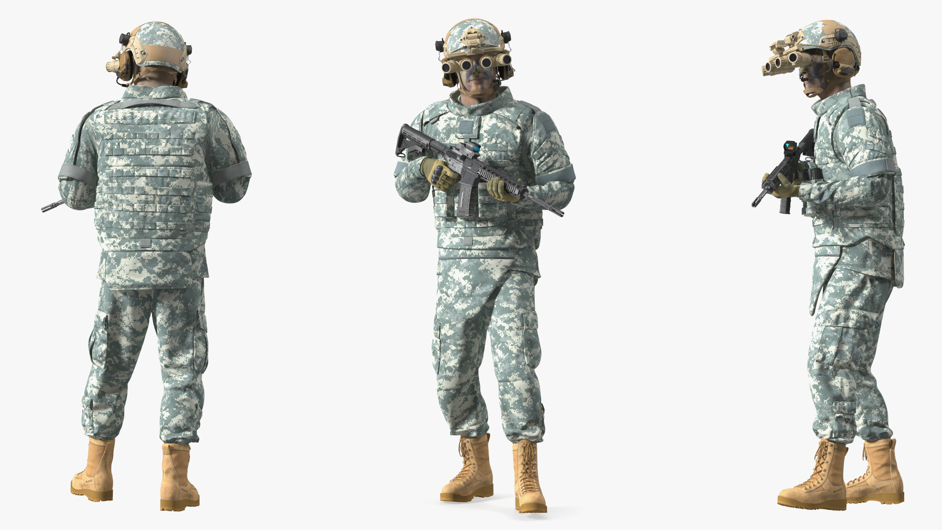 Soldier in Night Vision Goggles Grey Camo Walking 3D model