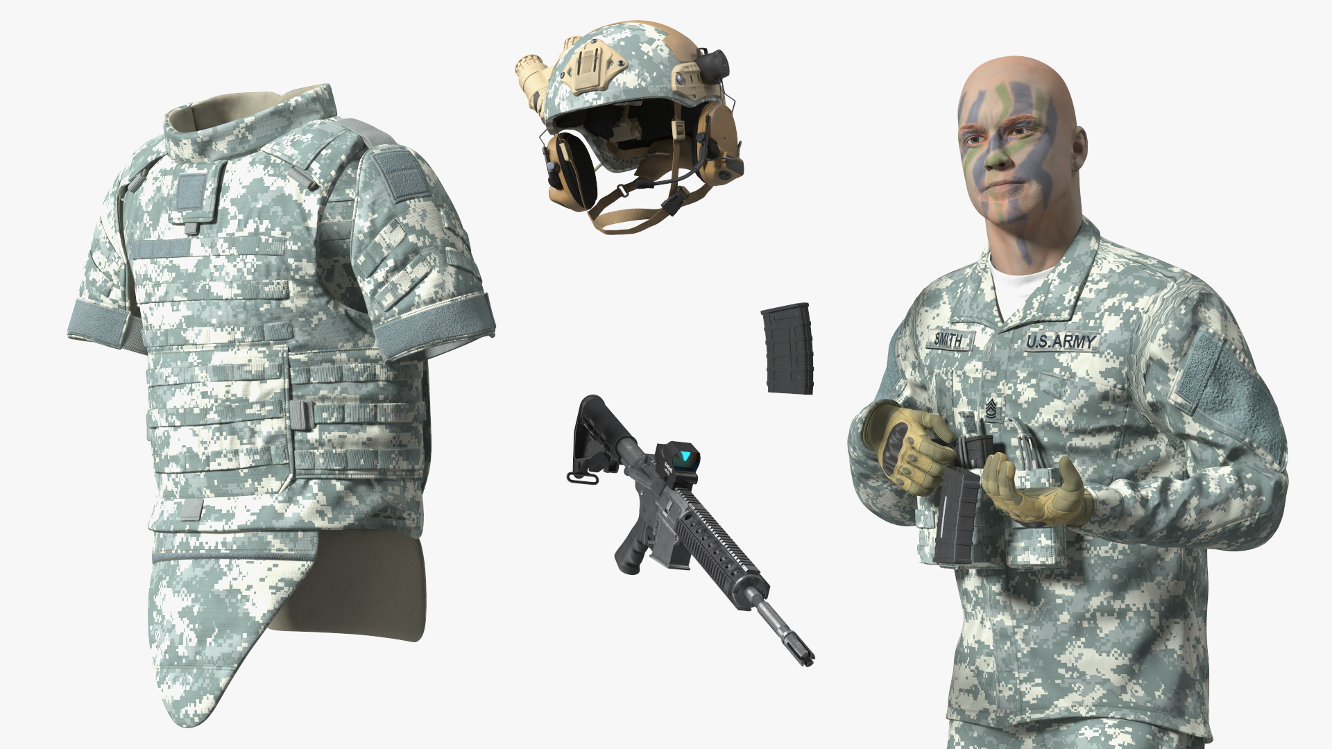 Soldier in Night Vision Goggles Grey Camo Walking 3D model