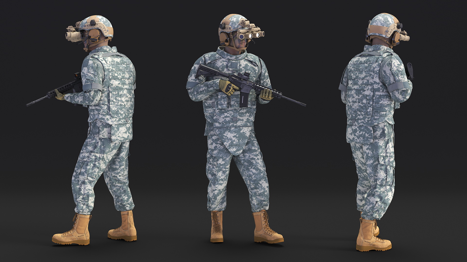 Soldier in Night Vision Goggles Grey Camo Walking 3D model