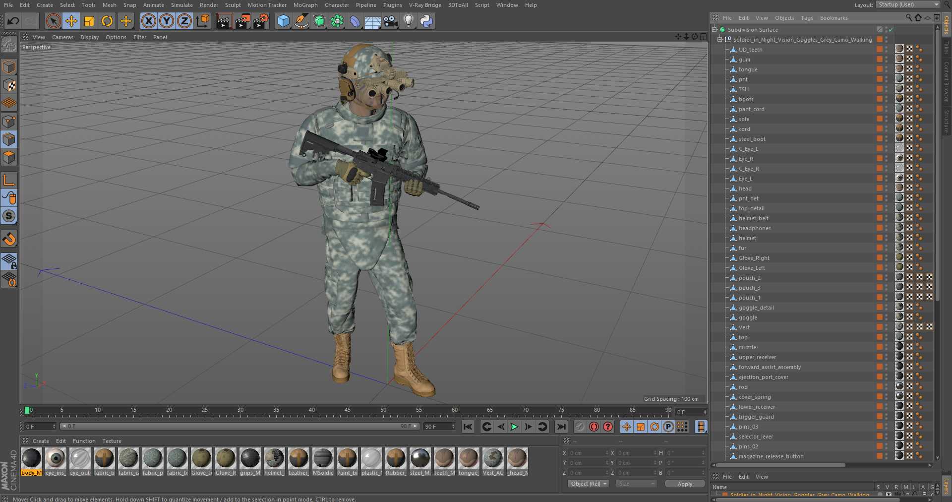 Soldier in Night Vision Goggles Grey Camo Walking 3D model