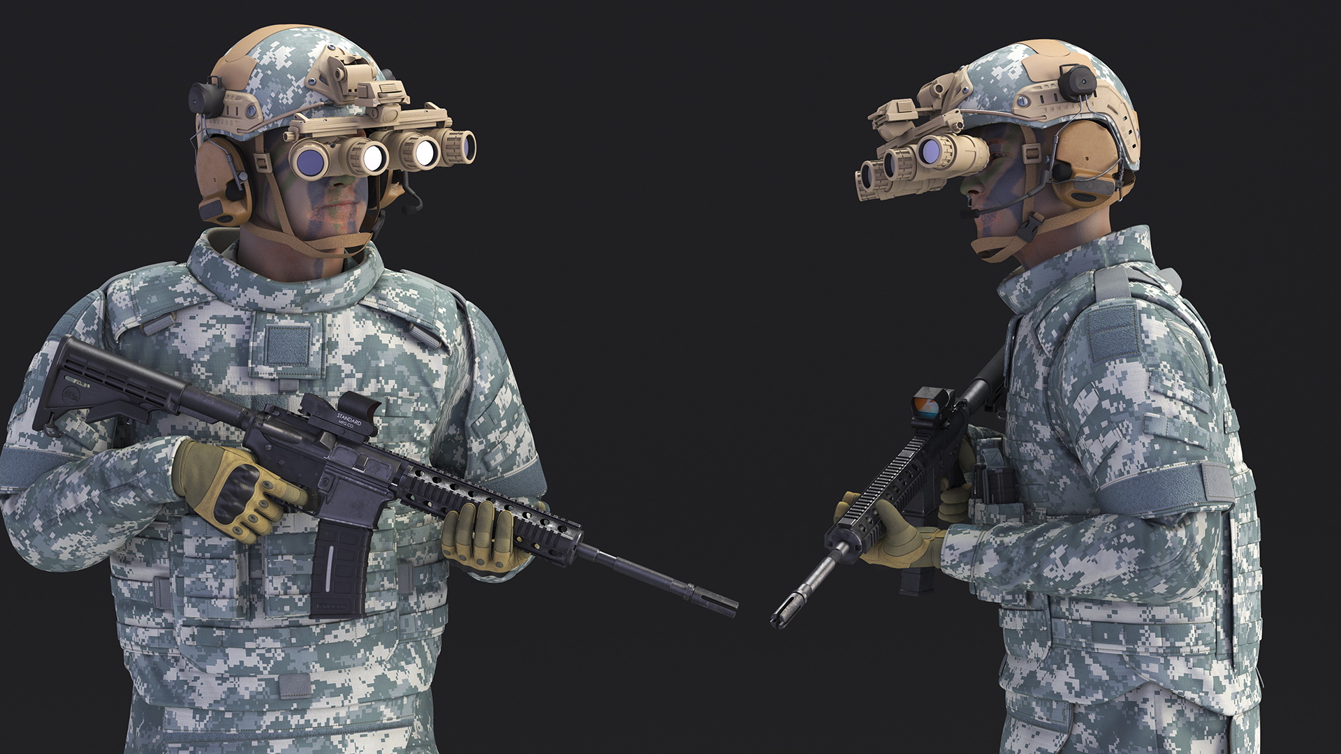 Soldier in Night Vision Goggles Grey Camo Walking 3D model