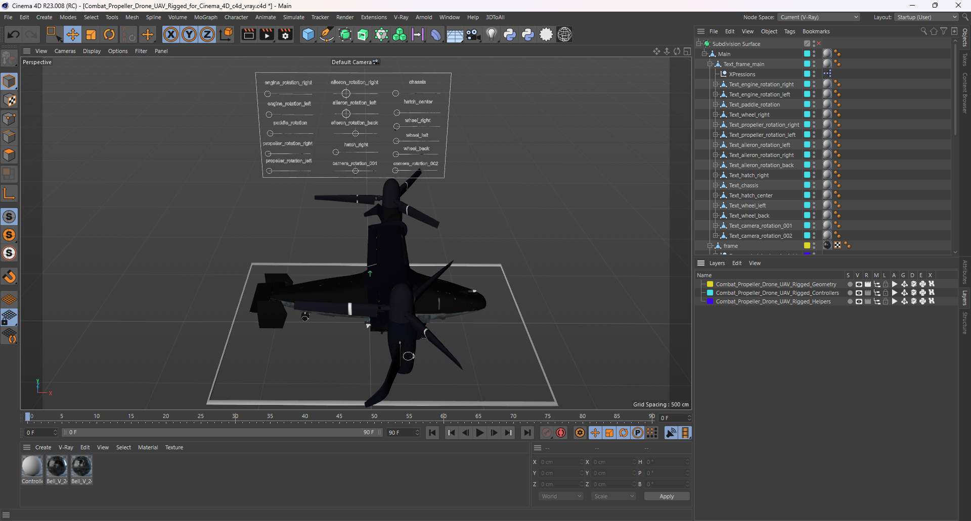 Combat Propeller Drone UAV Rigged for Cinema 4D 3D