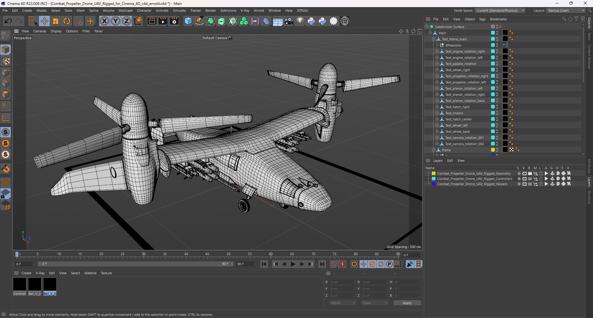 Combat Propeller Drone UAV Rigged for Cinema 4D 3D