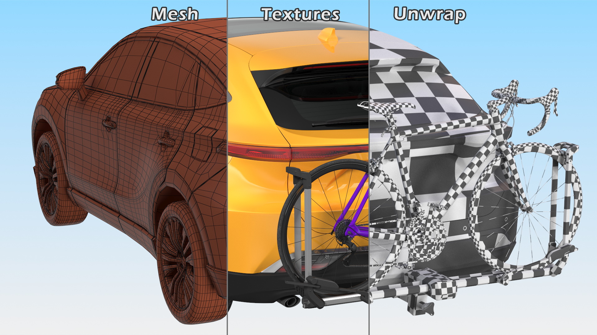 3D Hybrid SUV with Bike Rack Aluminum Platform Road Bike model