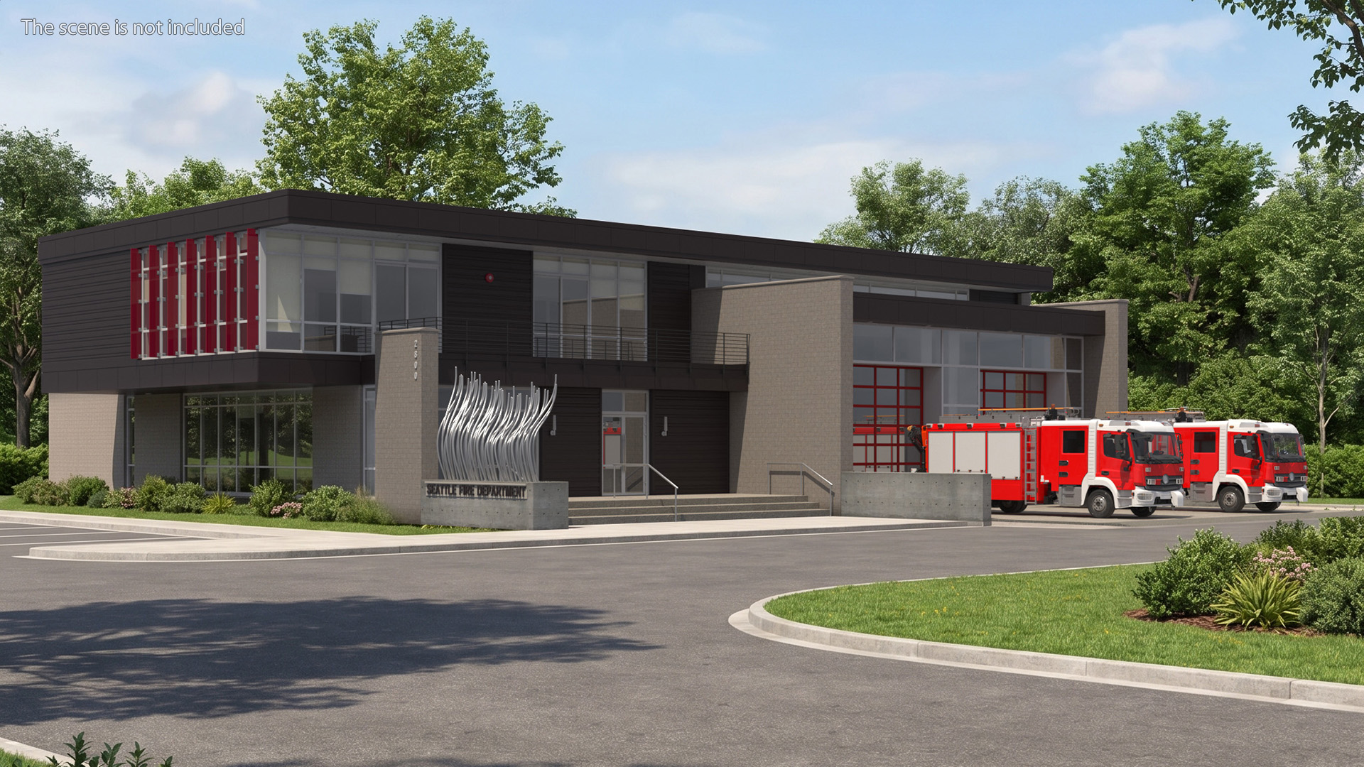 Fire Department Station with Fire Trucks, view 2