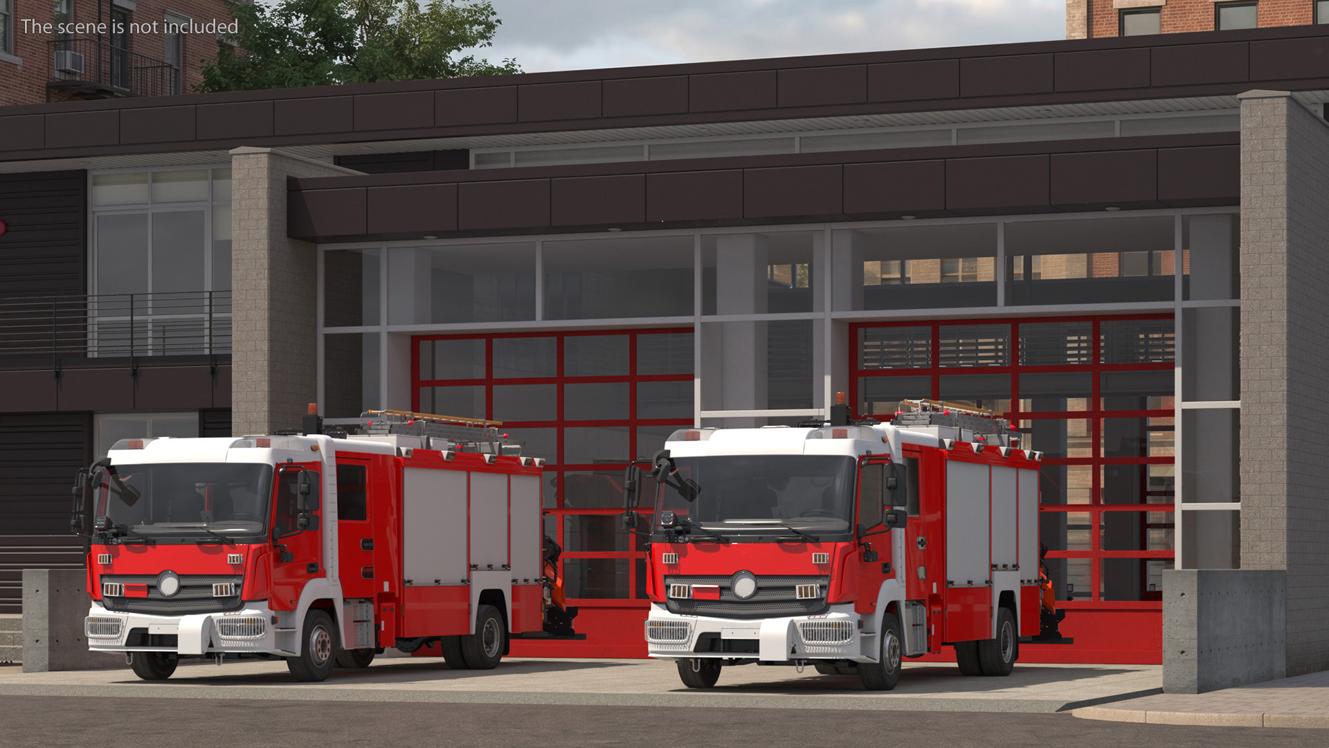 Fire Department Station with Fire Trucks