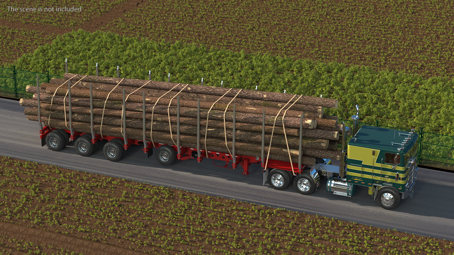 3D model Marmon Truck With Logging Trailer Rigged