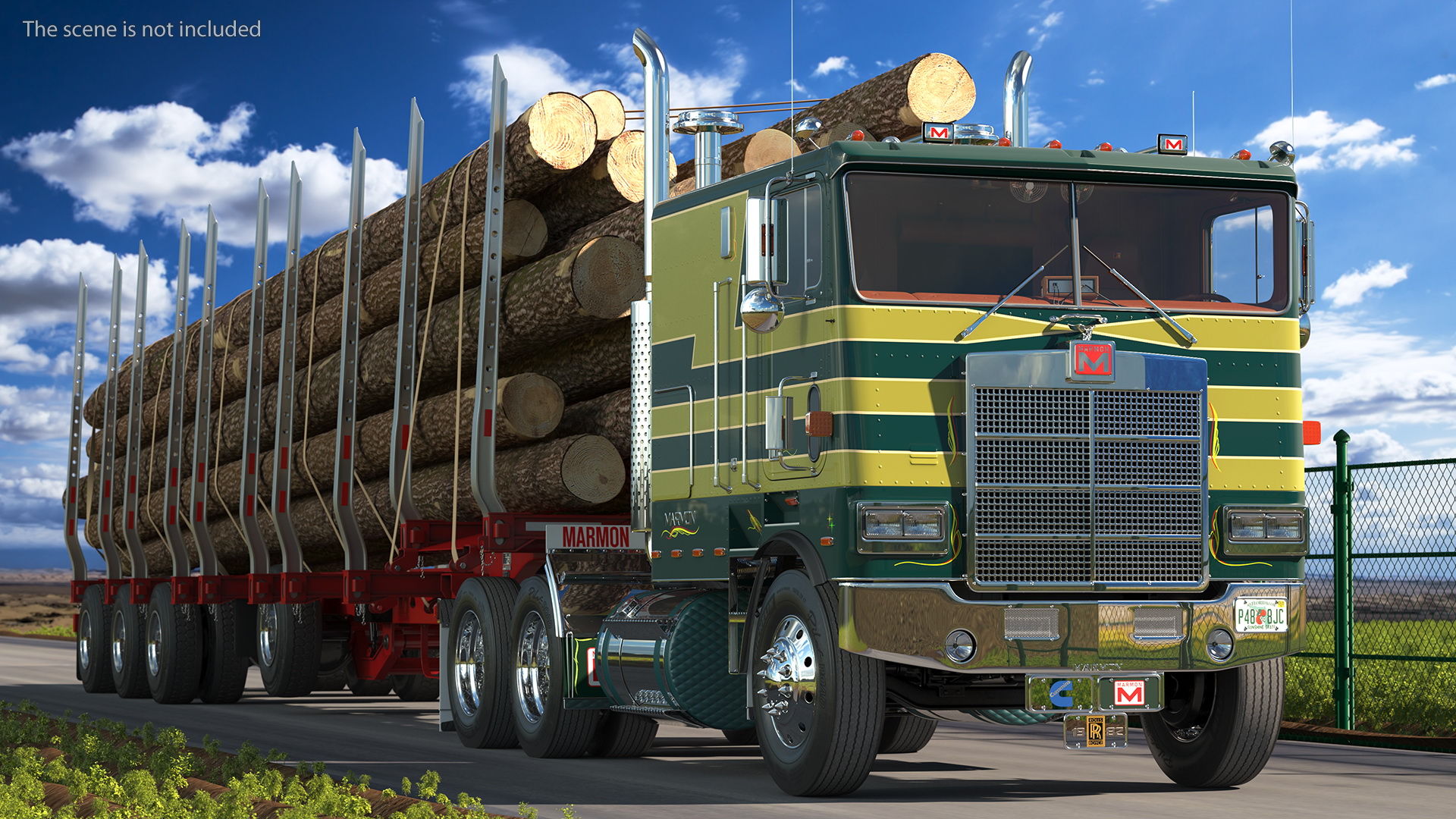 3D model Marmon Truck With Logging Trailer Rigged