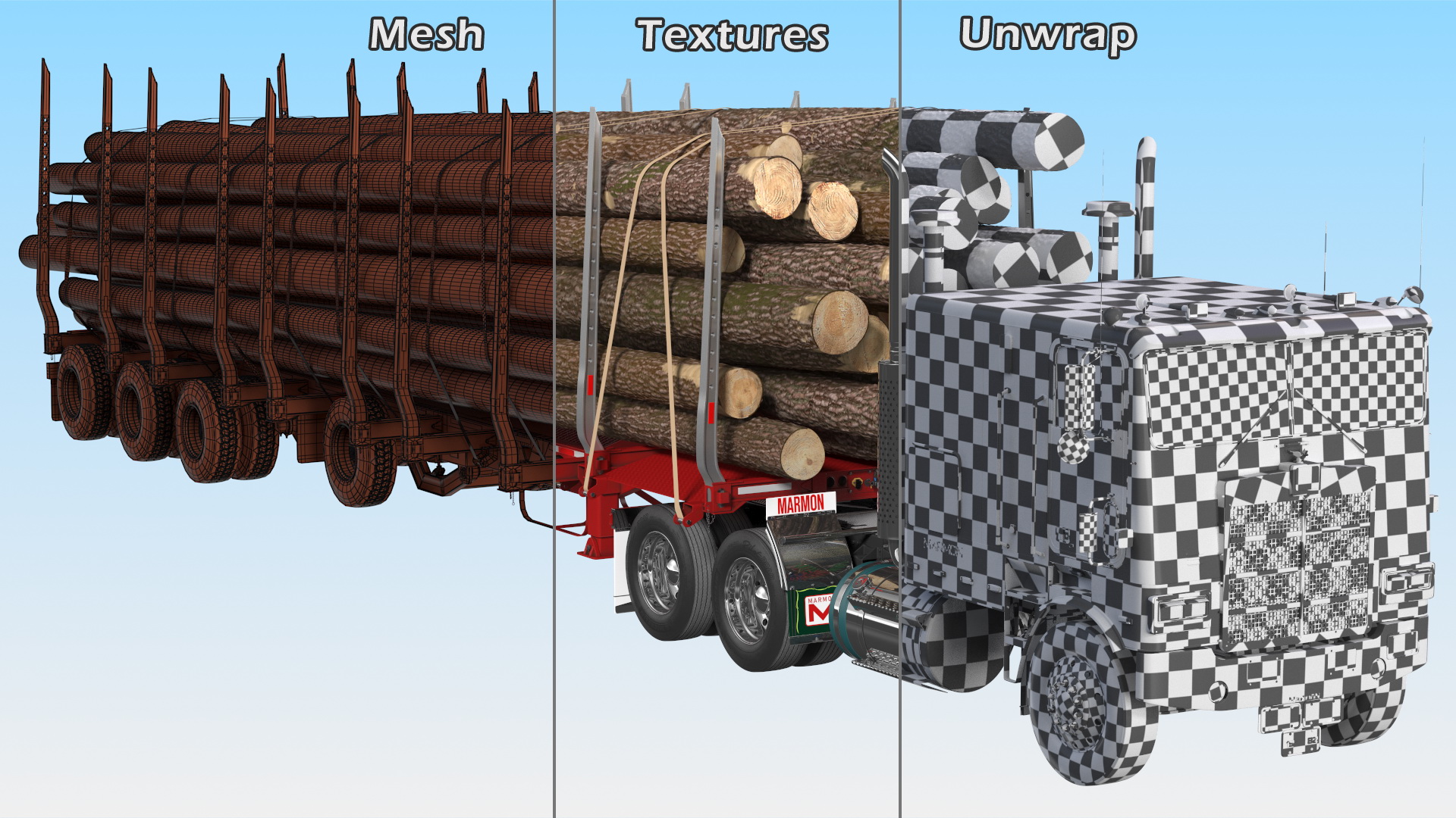 3D model Marmon Truck With Logging Trailer Rigged