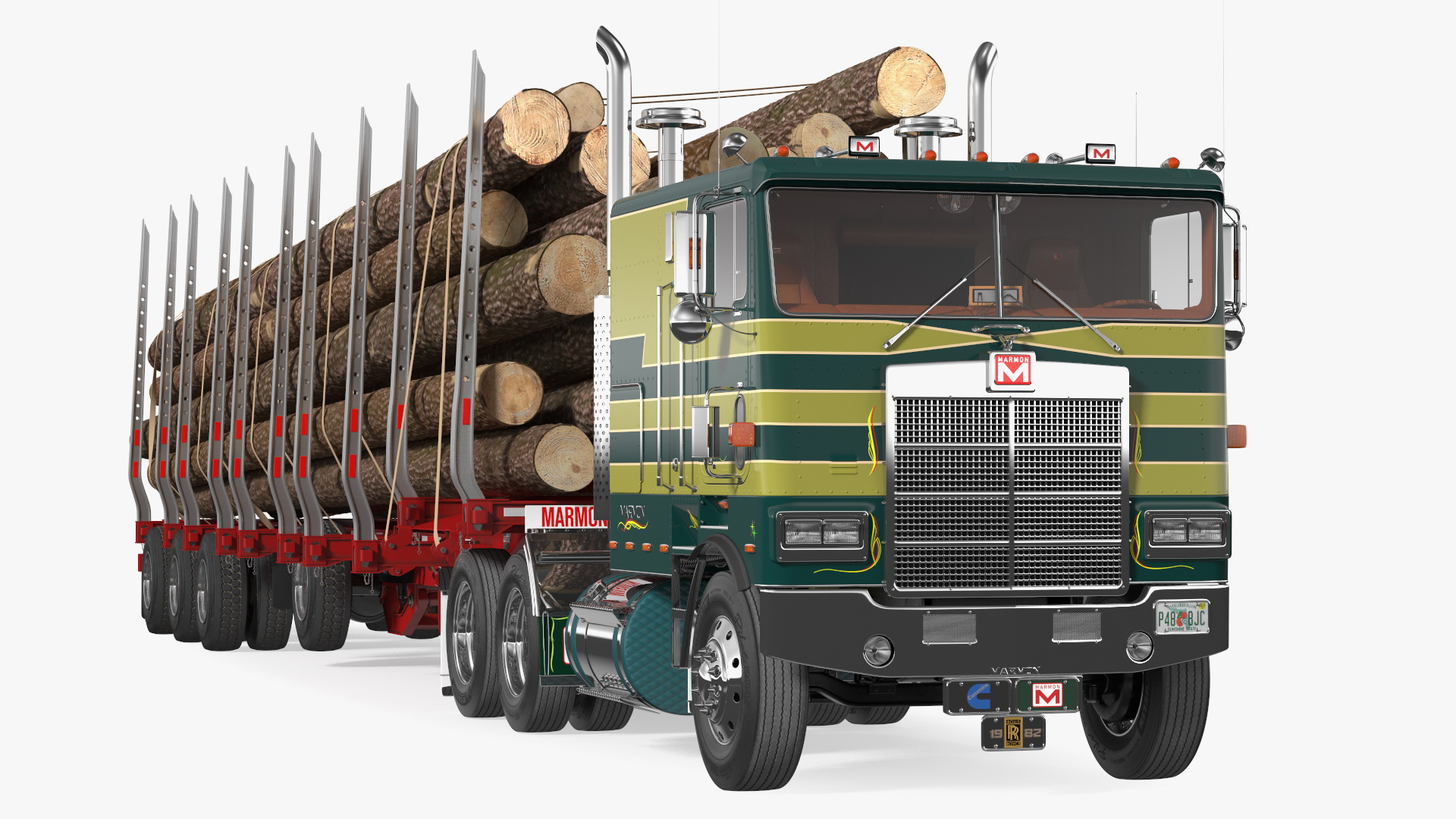 3D model Marmon Truck With Logging Trailer Rigged