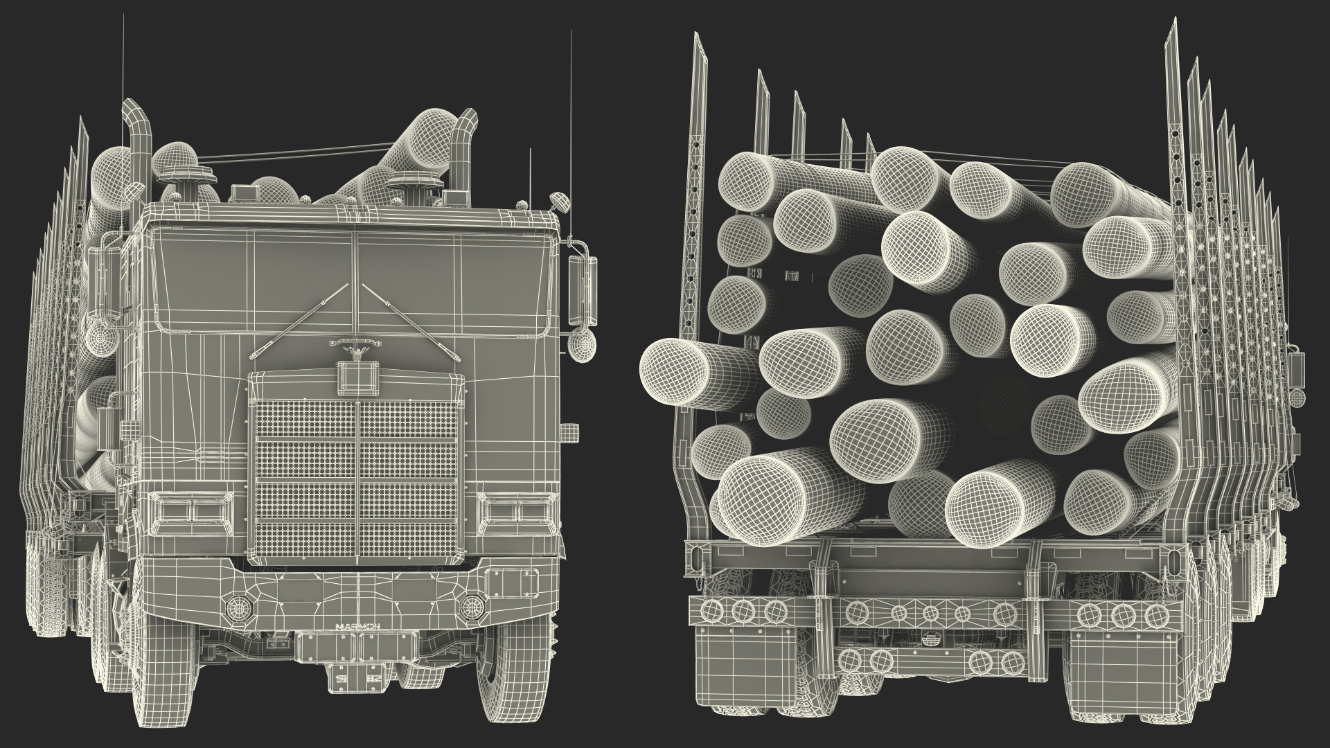 3D model Marmon Truck With Logging Trailer Rigged