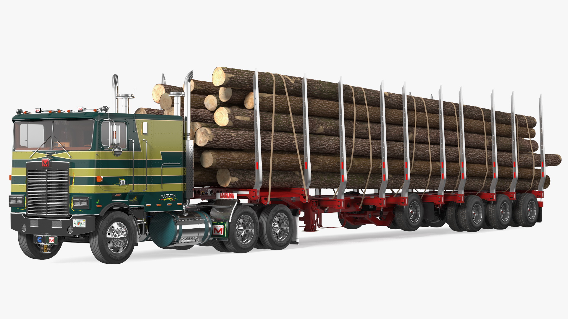 3D model Marmon Truck With Logging Trailer Rigged