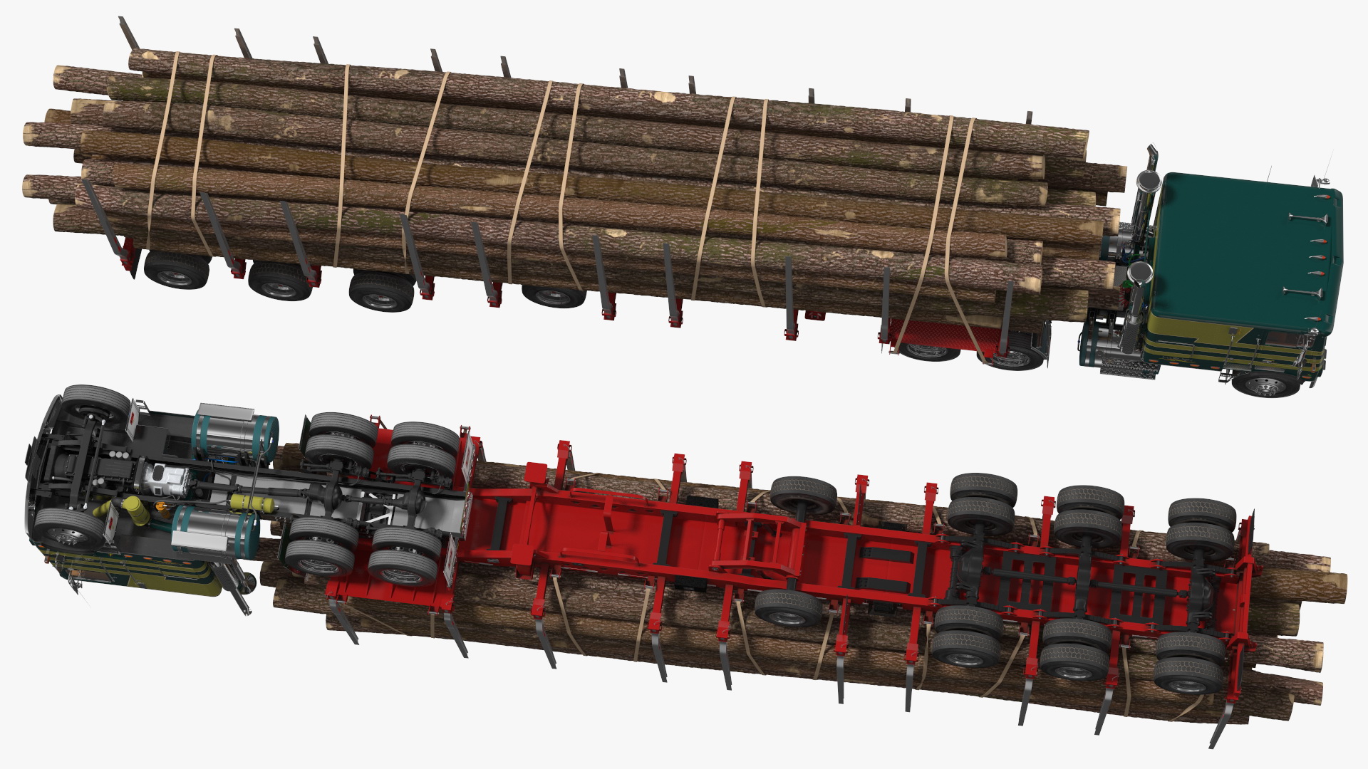 3D model Marmon Truck With Logging Trailer Rigged
