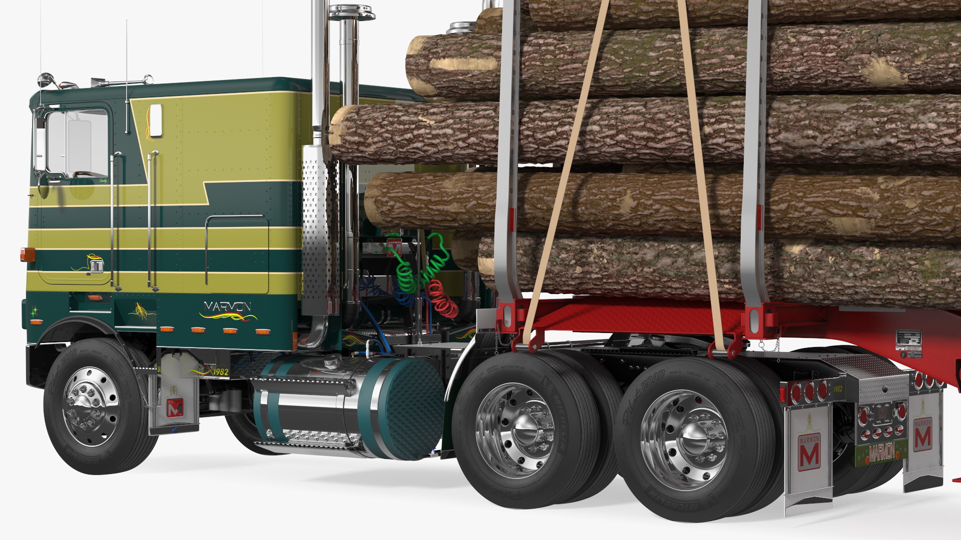 3D model Marmon Truck With Logging Trailer Rigged