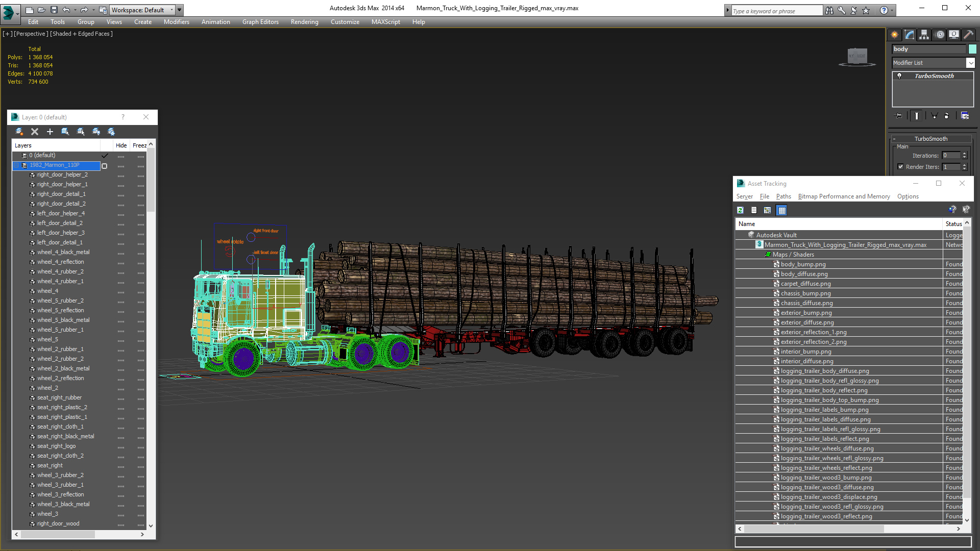 3D model Marmon Truck With Logging Trailer Rigged