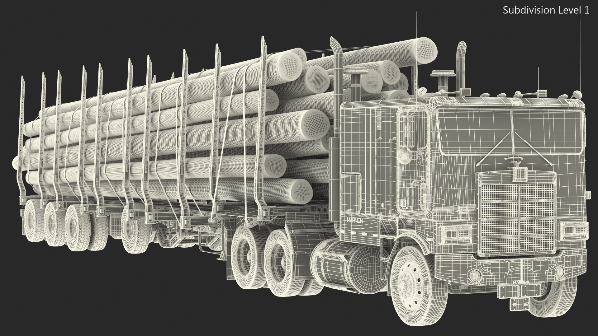 3D model Marmon Truck With Logging Trailer Rigged