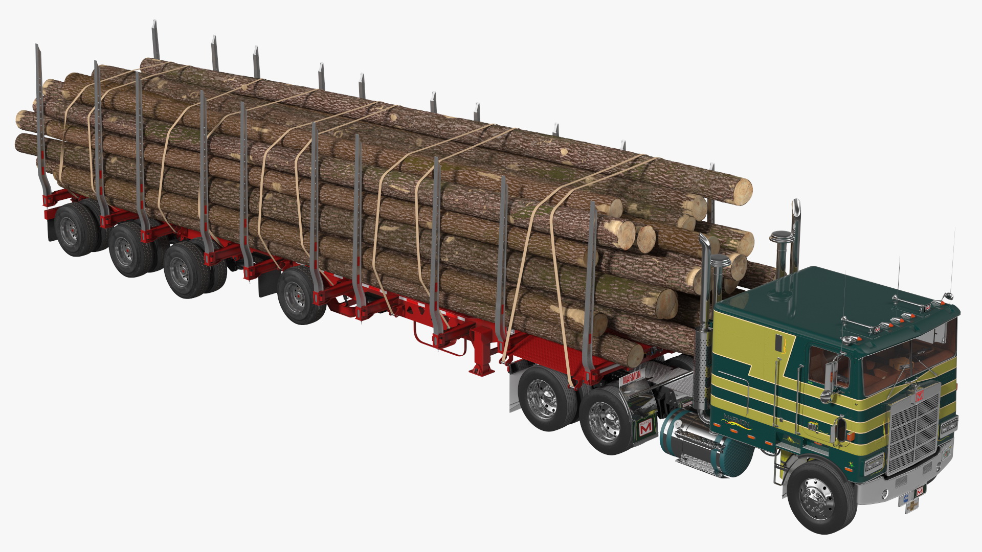 3D model Marmon Truck With Logging Trailer Rigged