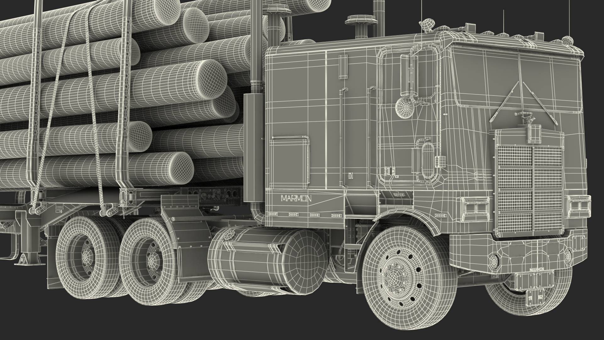 3D model Marmon Truck With Logging Trailer Rigged