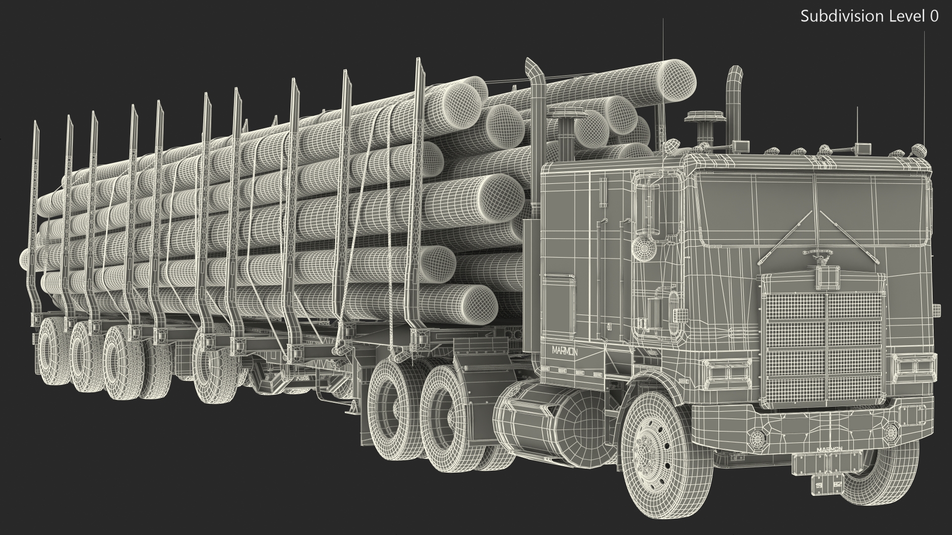 3D model Marmon Truck With Logging Trailer Rigged