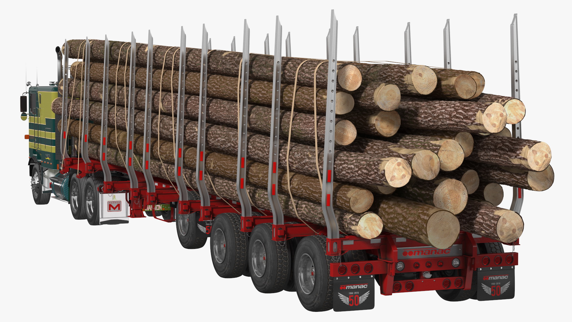 3D model Marmon Truck With Logging Trailer Rigged