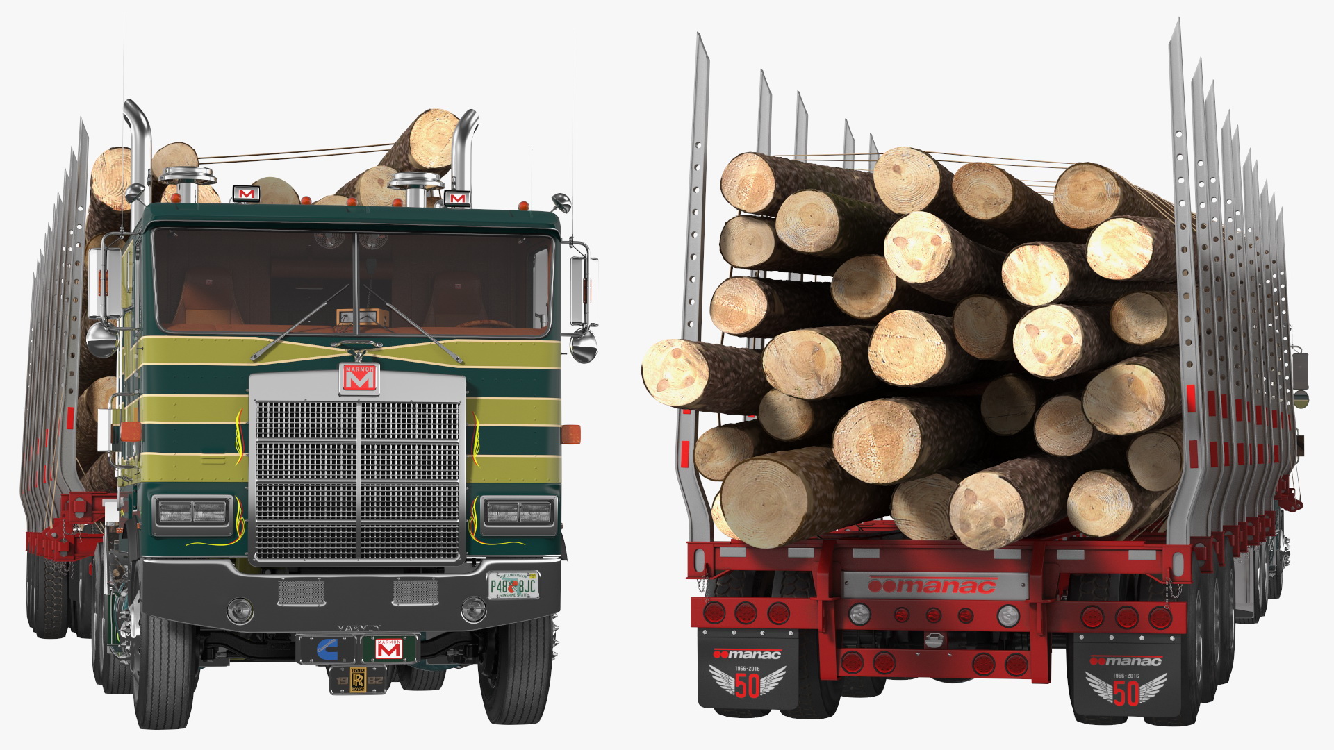 3D model Marmon Truck With Logging Trailer Rigged