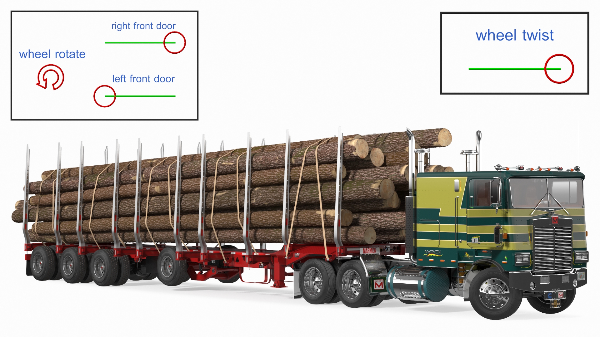 3D model Marmon Truck With Logging Trailer Rigged