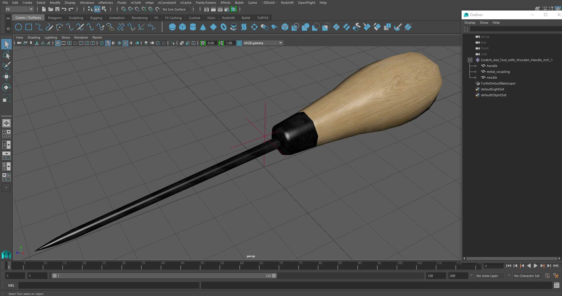 3D model Scratch Awl Tool with Wooden Handle
