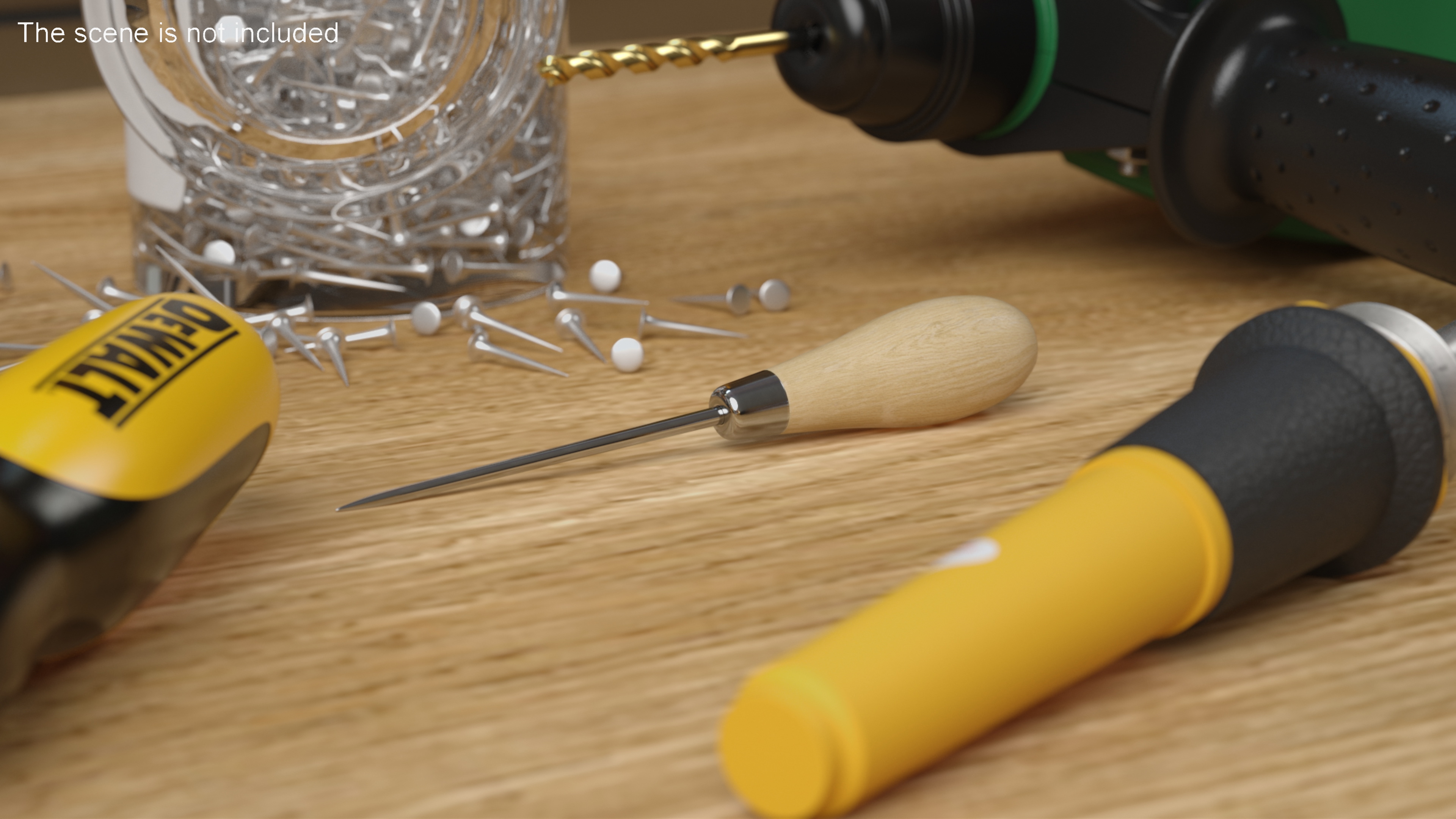 3D model Scratch Awl Tool with Wooden Handle