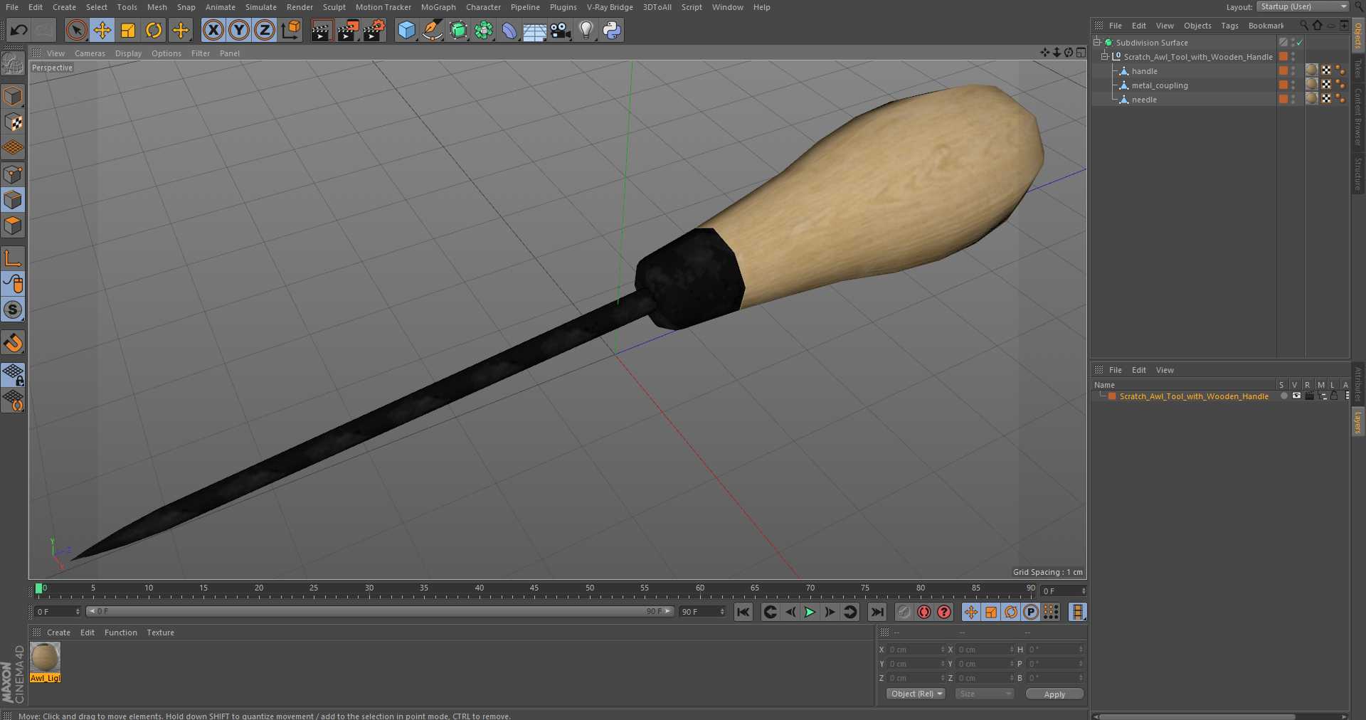 3D model Scratch Awl Tool with Wooden Handle