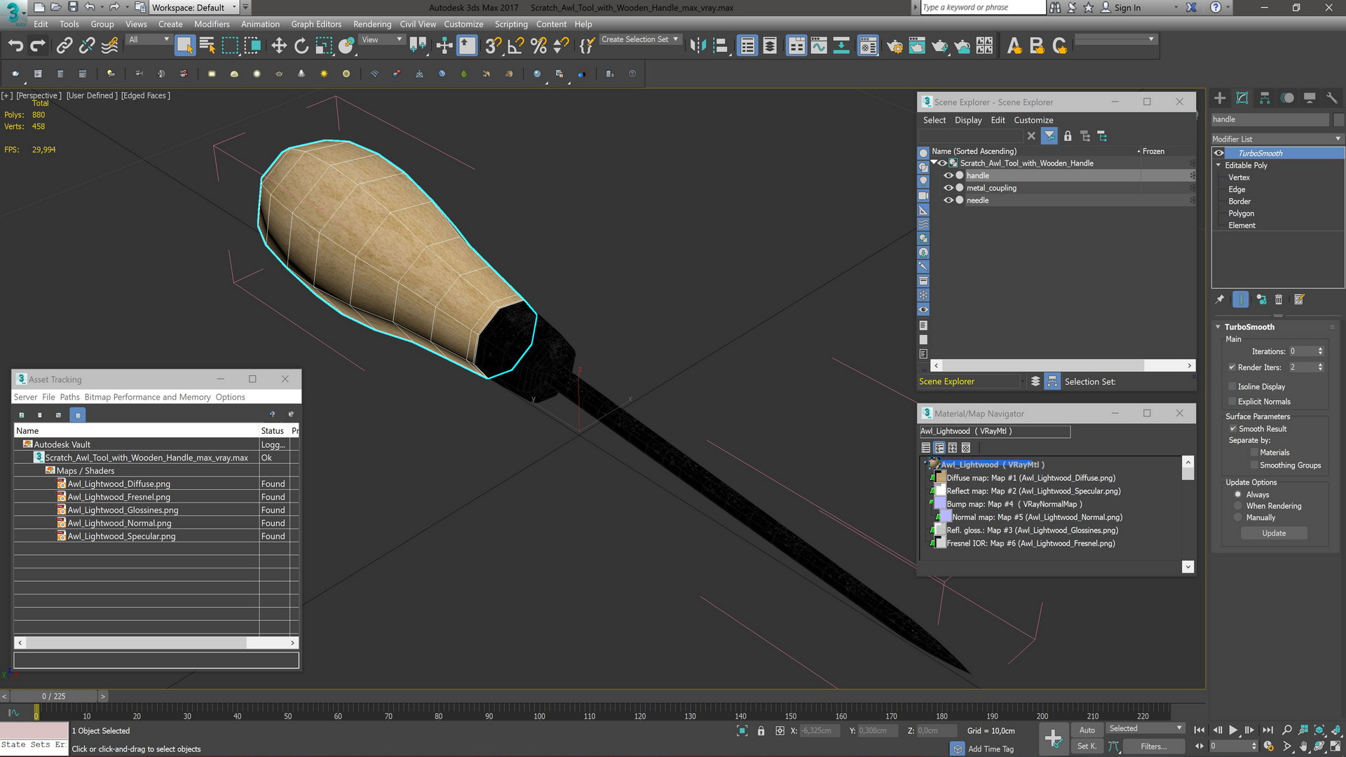 3D model Scratch Awl Tool with Wooden Handle