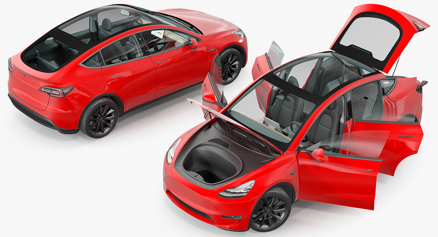 Tesla Model Y Red Rigged 3D model