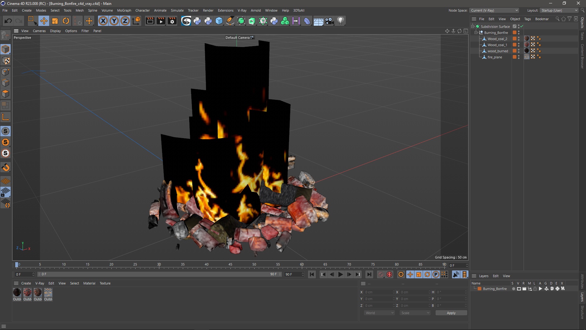3D model Burning Bonfire