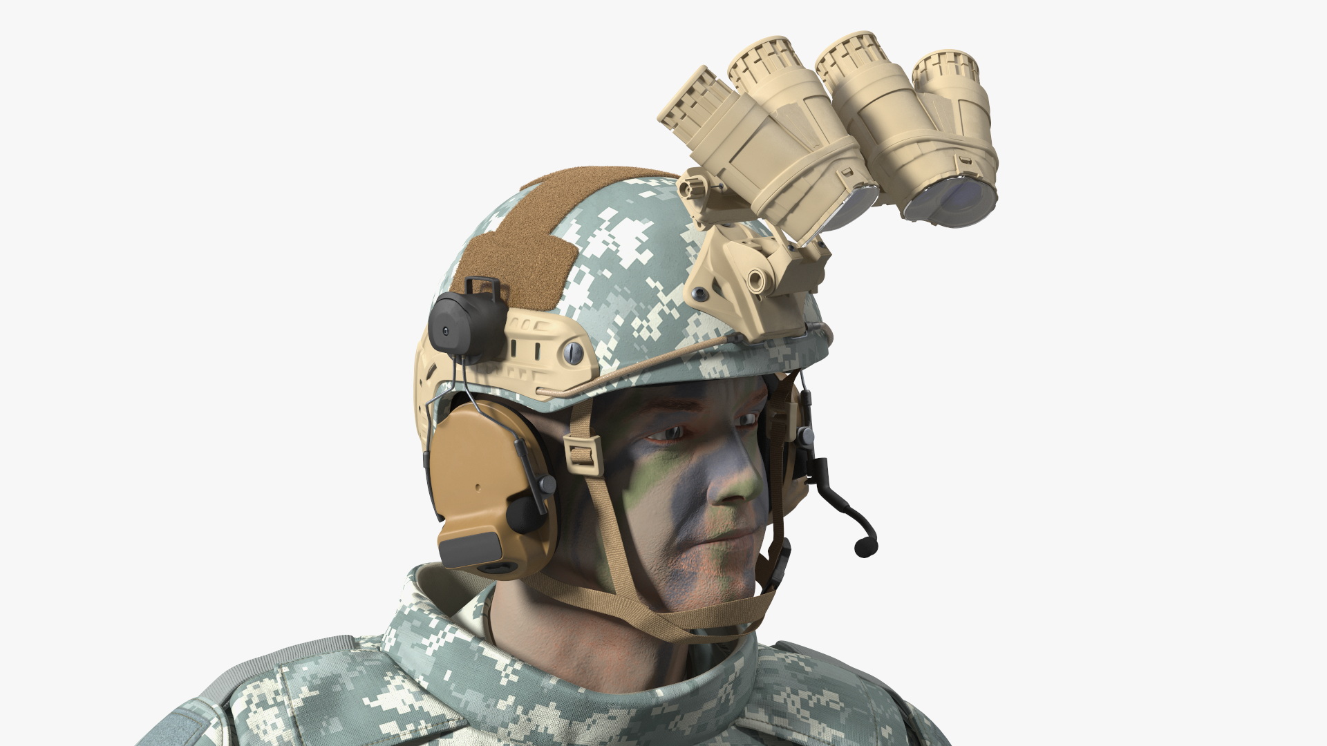 3D Soldier in Night Vision Goggles Grey Camo Walking Fur model