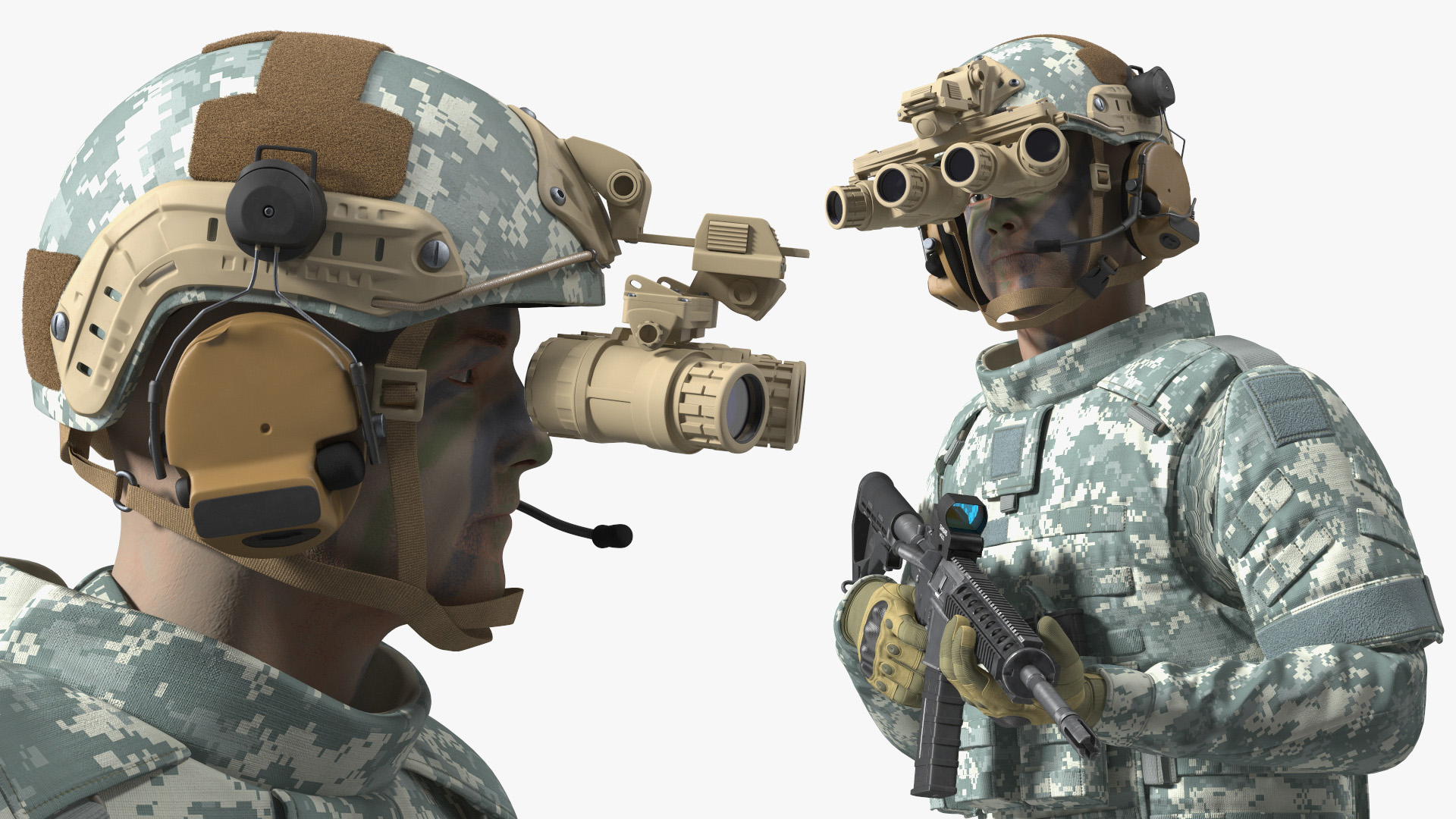 3D Soldier in Night Vision Goggles Grey Camo Walking Fur model