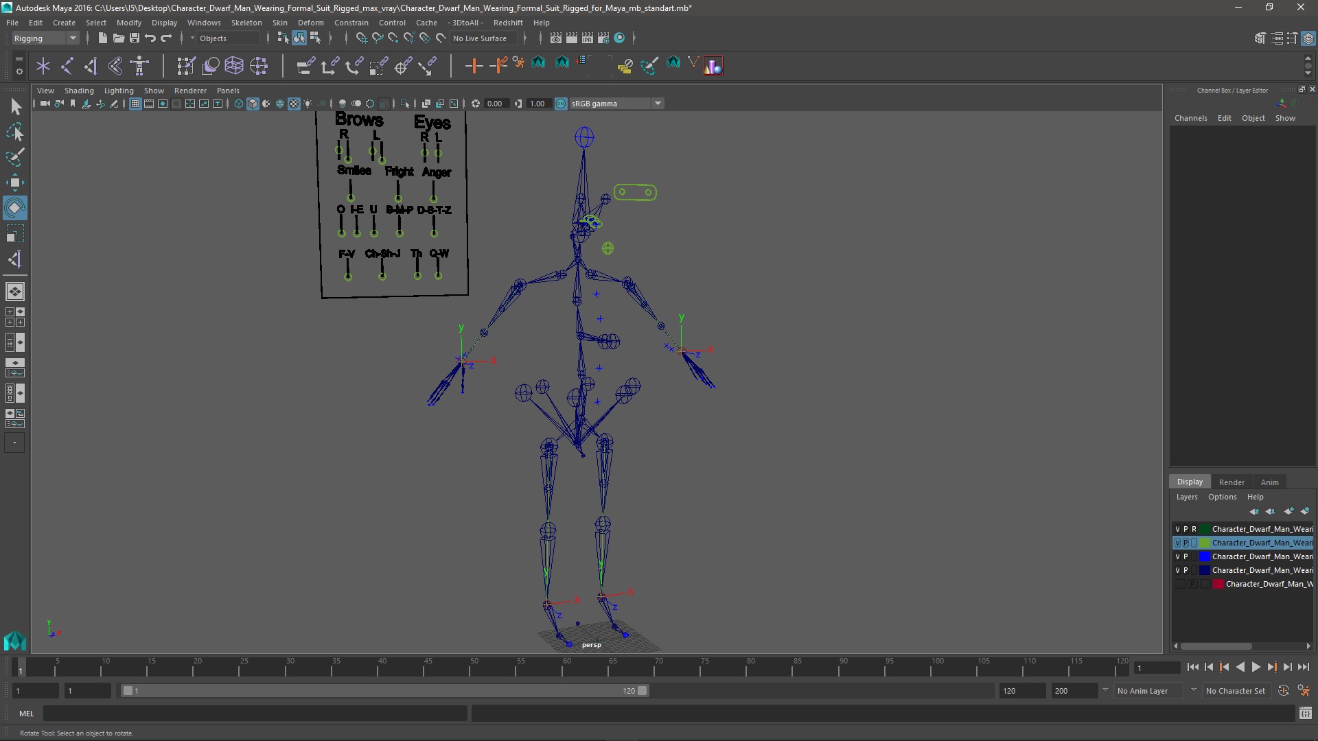 3D model Character Dwarf Man Wearing Formal Suit Rigged for Maya