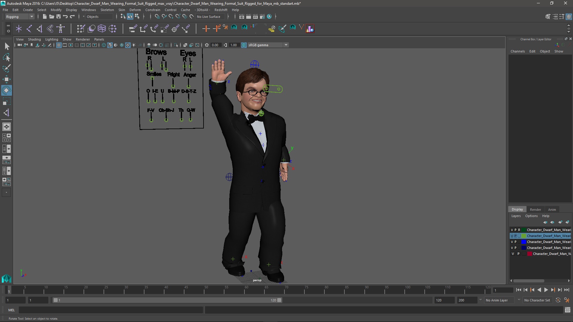 3D model Character Dwarf Man Wearing Formal Suit Rigged for Maya
