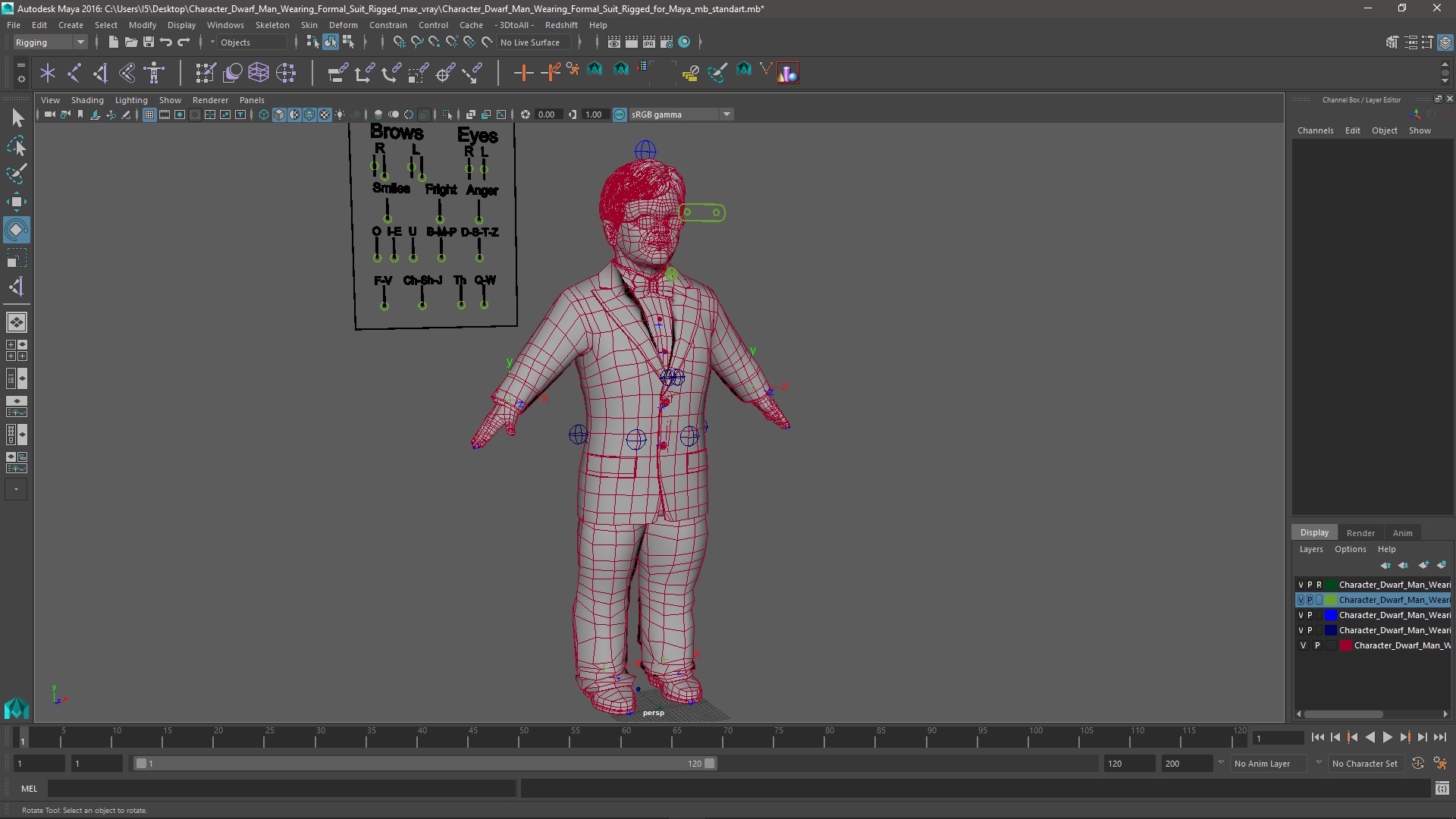 3D model Character Dwarf Man Wearing Formal Suit Rigged for Maya