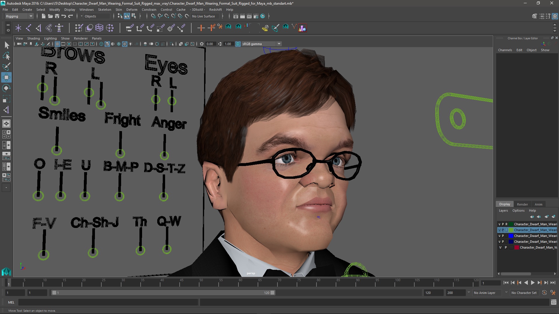 3D model Character Dwarf Man Wearing Formal Suit Rigged for Maya