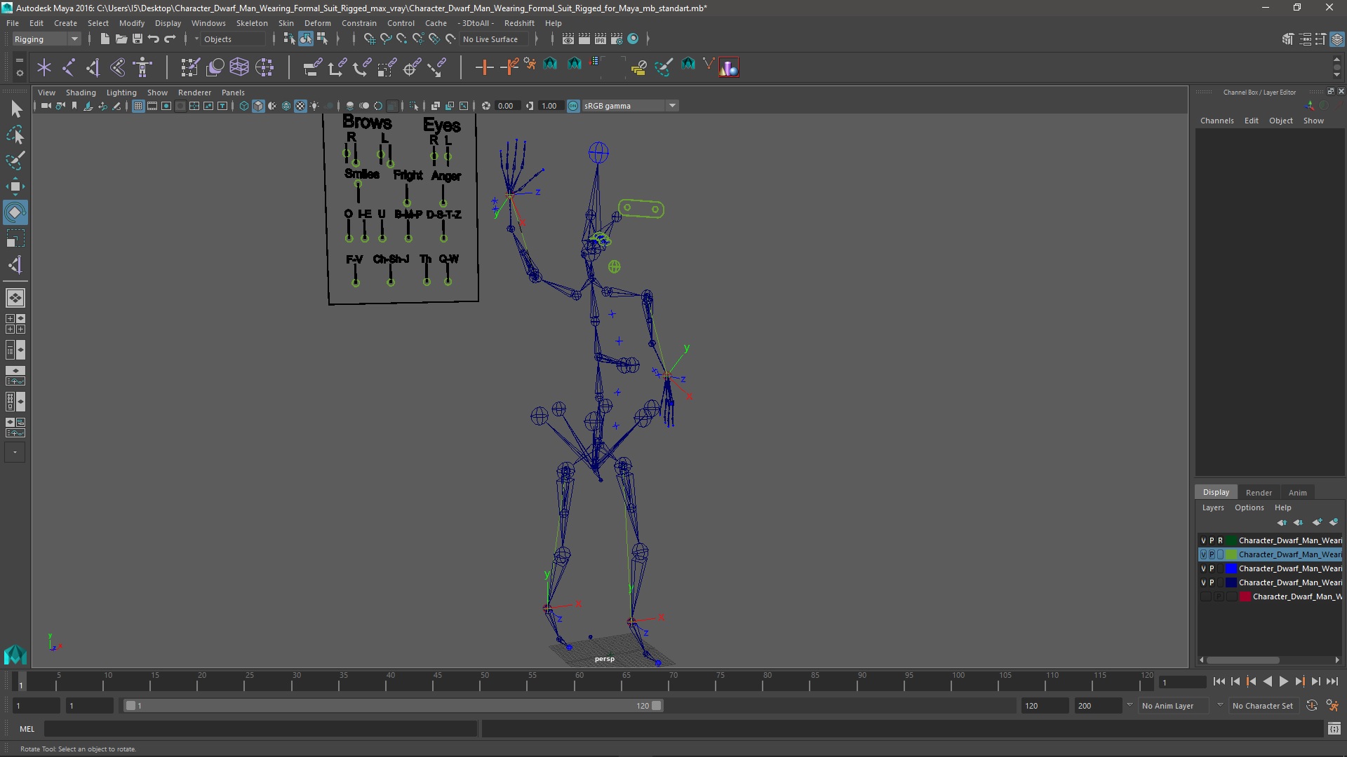 3D model Character Dwarf Man Wearing Formal Suit Rigged for Maya