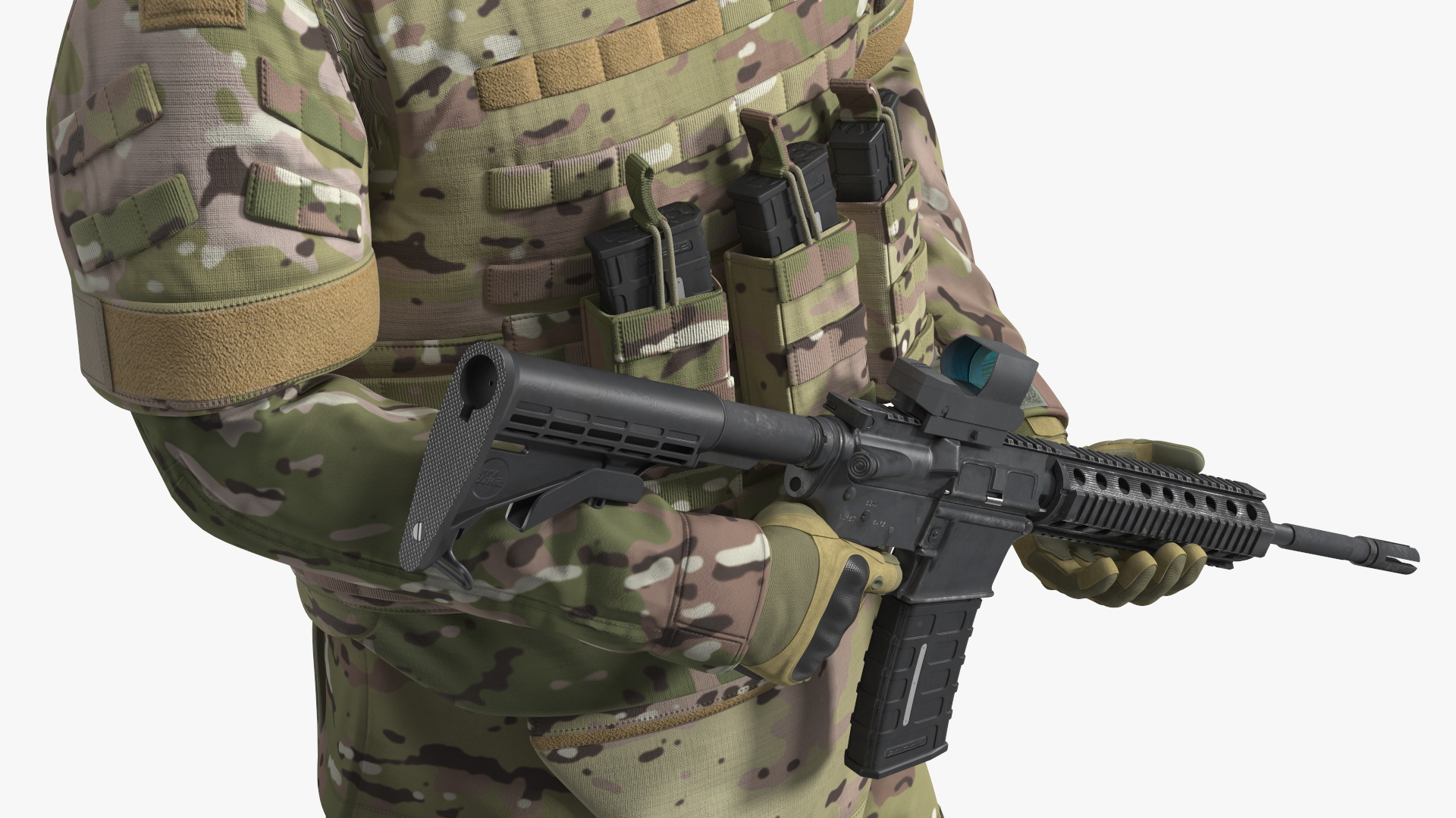 Soldier in Green Tactical Gear with Rifle Standing Fur 3D model