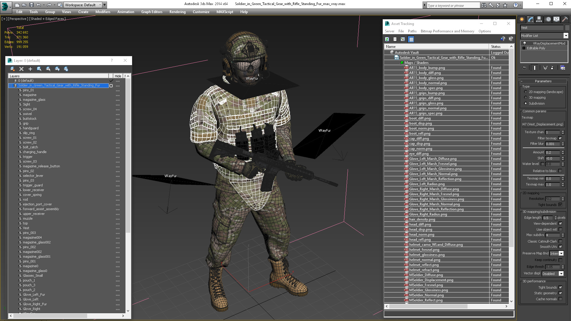 Soldier in Green Tactical Gear with Rifle Standing Fur 3D model
