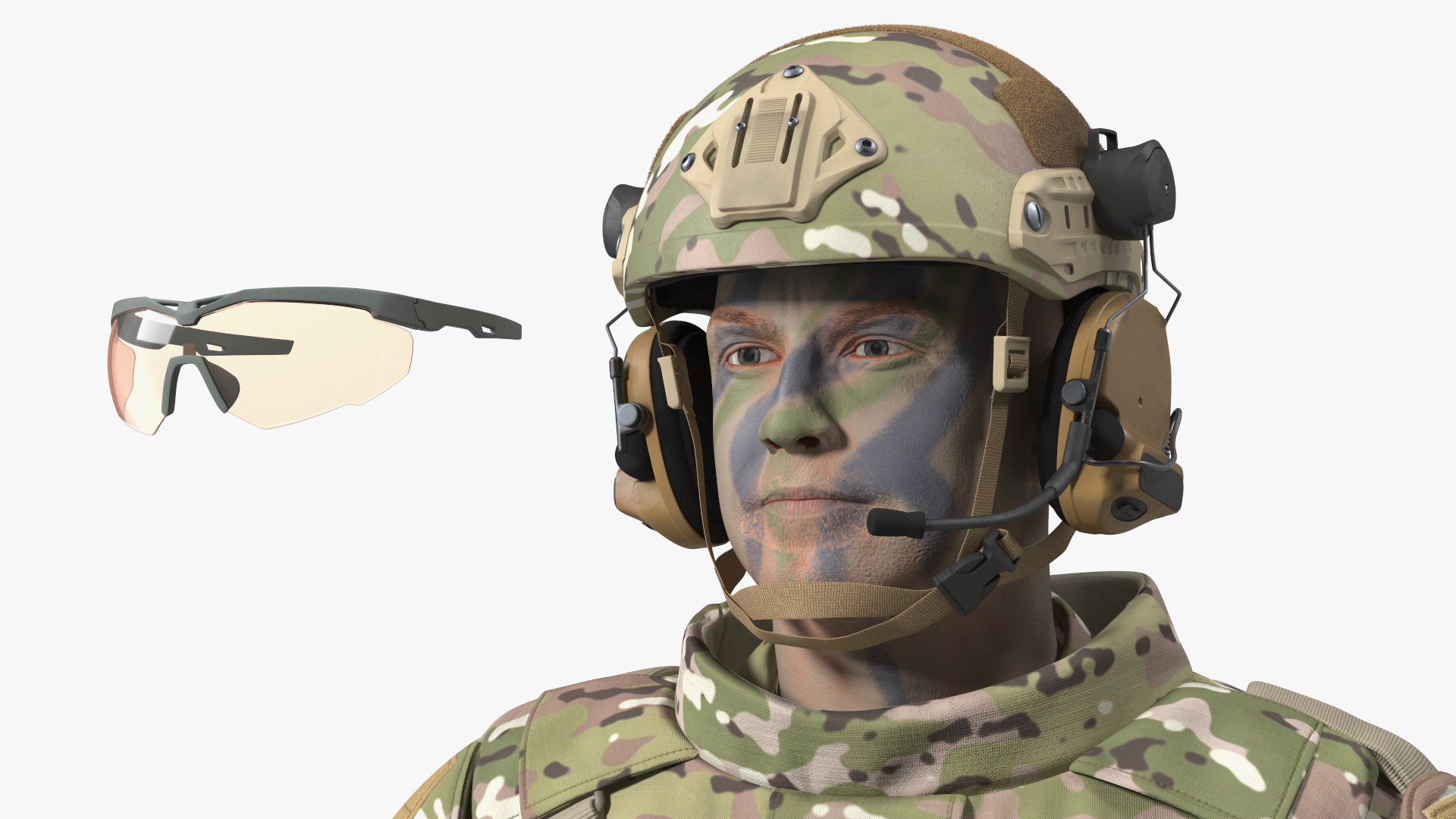 Soldier in Green Tactical Gear with Rifle Standing Fur 3D model