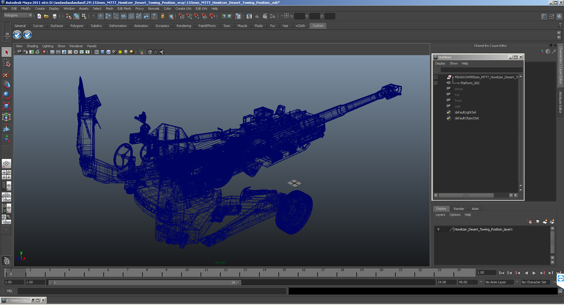 155mm M777 Howitzer Desert Towing Position 3D