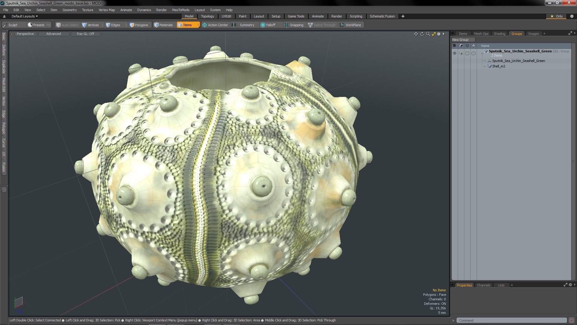 3D Sputnik Sea Urchin Seashell Green model