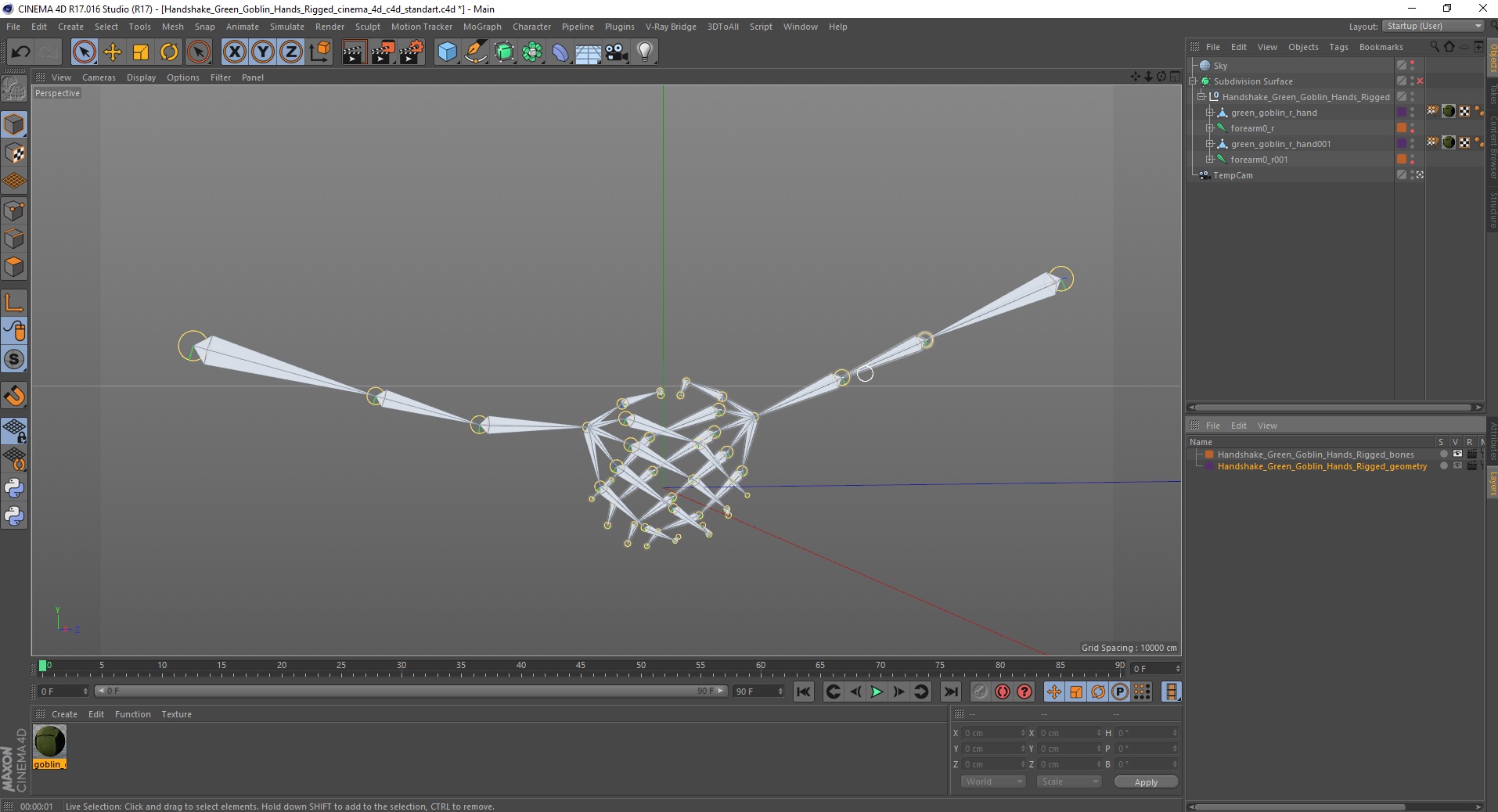 Handshake Green Goblin Hands Rigged for Cinema 4D 3D model