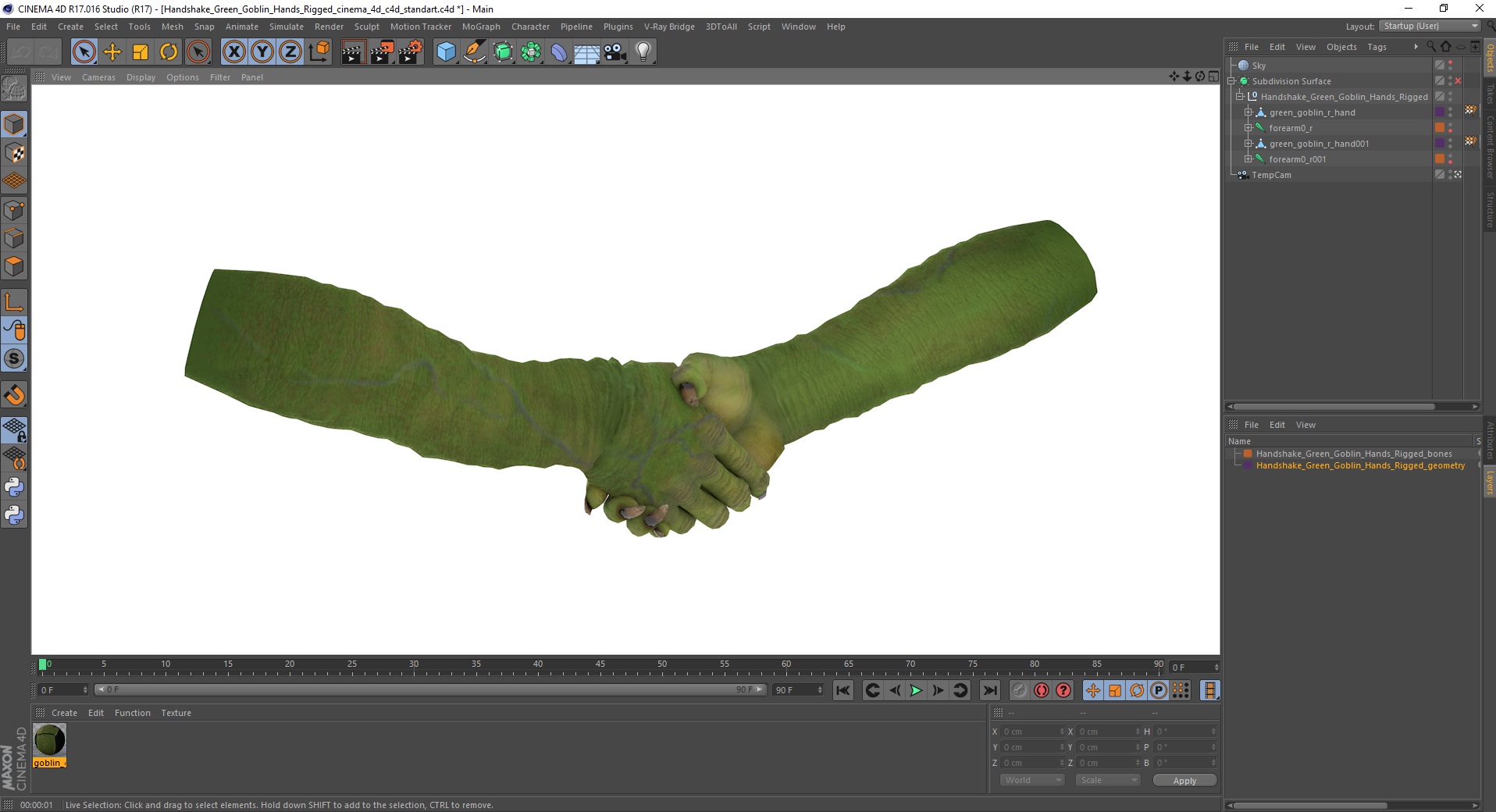 Handshake Green Goblin Hands Rigged for Cinema 4D 3D model