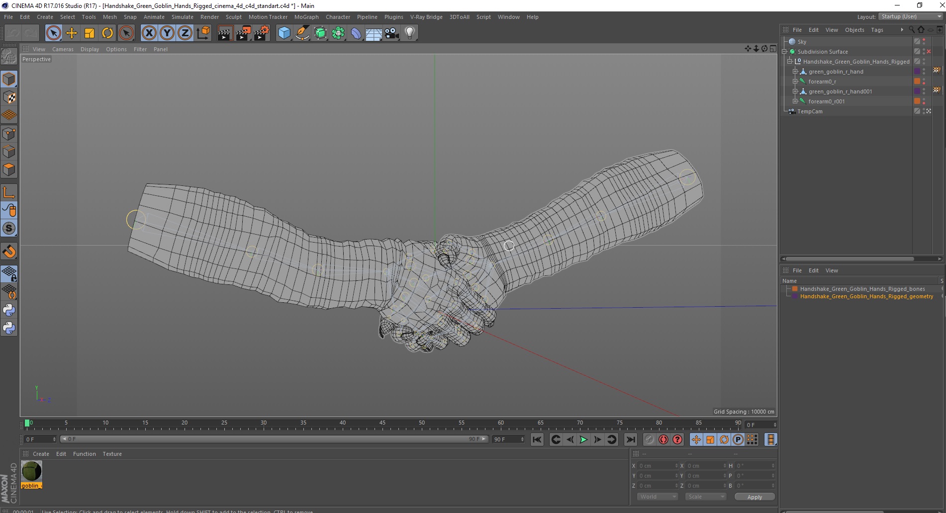 Handshake Green Goblin Hands Rigged for Cinema 4D 3D model