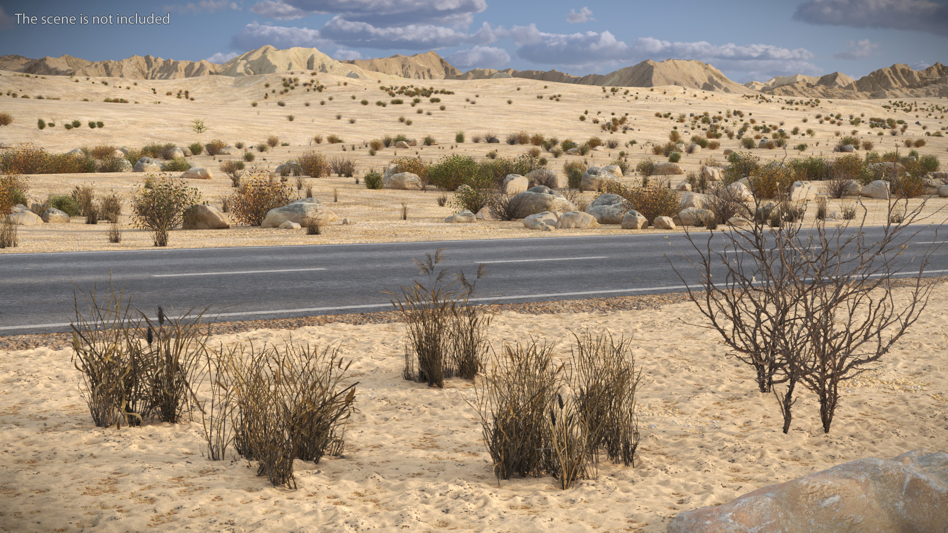 Dry Bushes with Grass Tufts Cluster Set Low Poly, view 2